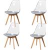 DEYARNA HOME Set di 4 Sedie da Pranzo con Cuscino in Pelle PU, Sedia Laterale in Plastica Trasparente per Sala da Pranzo, Soggiorno, Camera da Letto, Ufficio (Grigio)