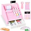 Aragallant Registratore di Cassa in Legno, Cassa Giocattolo per Bambini con Scanner, Carte Bancarie e Soldi Accessori, Cassa Supermercato Giocattolo Legno, Gioco di Ruolo per Bambini