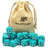 Waldfelsen 6, 12, 20, 30 o 50 dadi di alta qualità, dimensioni standard, 16 mm, dadi in acrilico, dadi per giochi di società, 6 lati, accessori da gioco, set con sacchetti in tessuto (Turchese, 20