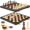 Peradix Set di Scacchi in Legno 38cm, 2-in-1Scacchiera e Dama con Pezzi Magnetici Extra Grandi, Realizzati in Legno Massiccio Pregevole - Perfetto Regalo per Tutte le Età e Occasioni
