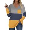 Generico Top da Donna T-Shirt a Maniche Lunghe con Scollo a V, Tuniche Casual a Blocchi di Colore con Tasca Ragazza Oversize Micropile Donna Natalizia (YE1, L)