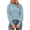Generico Maglioncino Cotone Donna Maglione Lungo Pullover Girocollo a Maniche Lunghe Sciolto in Tinta Unita Con Palle di Pelo Maglia Termica Lana (Blue, L)
