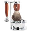 MÜHLE Muhle VIVO Plum Legno 4 Pezzi Rasoio Di Sicurezza Doppio Bordo Depilazione Set con Pennello Rasatura Setole Di Puro Tasso - No Lame Incluso