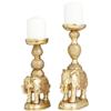 Deco 79 Polystone - Portacandele a forma di elefante, set da 2, 33 cm, altezza 27 cm, colore: Oro