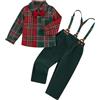 Geagodelia 2 Pezzi Completo Bambino di Natale Gentiluomo Camicia Maniche Lunghe+Pantaloni con Bretelle Tuta Natalizia Elegante per Ragazzi 1-7 Anni (Bianco, 6-7 Years)