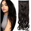 SEGO Extension Capelli Clip Ricci Mossi Fascia Unica Hair Extensions Singole 3/4 Full Head Capelli Sintetici Lunghi 43cm 120g #1B Nero Naturale