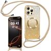 Phoona Cover Magnetica Glitter per iPhone 16 Pro Max con Cordino, [Compatibile con MagSafe] Brillantini Sottile Lucida TPU Silicone Custodia per iPhone 16 Pro Max Antiurto Cover, Oro