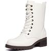 DREAM PAIRS Stivali da Stringati a metà Polpaccio da Donna Scarpe Autunno Inverno Comodi Stivali da Combattimento alla Moda con Cerniera da Donna,Size 38,Bianco,DMB214-E