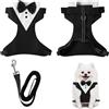 YDYSAA Collare Smoking per Cani, Set Vestito Bandana Collare Cani bandana formale per smoking di cani, con guinzaglio, per Cane Gatti di Taglia Piccola Media e Grande, bianco e nero, Poliestere, Media