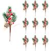 RXXR 10 rametti con bacche di Natale rosse, rami sempreverdi di pino artificiale, pigne natalizie, rametti di agrifoglio, ornamenti artigianali, fiocchi di neve, pigne per decorazioni