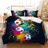 Leleyouzer Copripiumino Calcio 3D 135×200 cm,Set di Biancheria da Letto con Stampa Calcio,Copripiumino per Bambini in Microfibra con Cerniera e 2 Federe 50 x 75 cm(F01)
