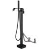 SJQKA Rubinetto Vasca Da Bagno Freestanding Con Doccetta Rotazione, Da Terra in Ottone (Black-B)