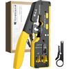 Proster Pinza Crimpatrice RJ45 Professionale Pass Through Multifunzione Spelafili per Cavo Rete per Connettori Strumento Crimpatura per RJ45 CAT5 CAT6/CAT6A e CAT7 RJ45 Kit Crimper Ethernet-giallo