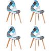 BenyLed Set di 4 Sedie da Pranzo Sedie Patchwork Colorate con Gambe in Legno Poltrona Scandinava per Cucina, Soggiorno, Bar, ecc, (Blu)