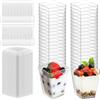 FINEASY 40 Pezzi 150ml/5oz Tazze da Dessert in Plastica con Cucchiai e Coperchio, Set di Bicchieri da Dessert Quadrati, Food Contenitori Riutilizzabili Trasparenti per Budini, Mousse, Gelati