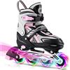 Gonex Pattini in Linea Regolabili per Bambini/Adulto, 4 Ruote Illumina LED, Inline Skates per Bambina Ragazzo Adulti Donna (Taglia EU 35-38), Rosa