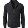ZHILI Cardigan da uomo con collo a scialle, vestibilità aderente, lavorato a maglia, con bottoni, in lana merino grigio scuro, Nero , M