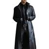 TDEOK Giacca lunga da uomo, in pelle, per il tempo libero, in vera pelle, con chiusura lampo, slim fit, retrò, giacca invernale con colletto alto, in similpelle, comoda giacca da motociclista, Nero , M