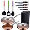 SAN IGNACIO Set 5pz padelle (con coperchio) alluminio stampato induzione con Set 3pz pentole nylon con Set 4pz coltelli inox con Tacoma/bl