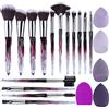 XMOSNZ Pennelli Make Up 15pcs Set Pennelli Trucco Set Crystal Pinceaux Maquillage Ombretto Pennello Trucchi Con 4 Spugna Trucco (20 Pezzi Set, Viola)