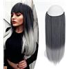 Gairyan Extension Capelli Filo Invisibile Secret Hair Extension Clip Capelli Finti Fascia Unica Balayage Wire Trasparente Capelli Sintetici Naturali Lunghi Lisci Dritti 50cm - Nero Ombre Grigio