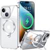 HaloArt 360° Girevole Supporto Magnetica Cover per iPhone 13/14 [Stabile CD Anello Supporto per MagSafe] [N.1 Potenza Magnetica & Protezione Militare] Custodia Protettiva Antiurto Sottile, Trasparente