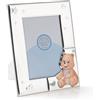 ARTÉ 10x15 Cornice portafoto per BAMBINO, Made in Italy, elegante placcata in argento, Silver Plated antiossidante, Bellissima cornice in Silver Plated con retro in legno laccato bianco E210/CELESTE