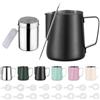 Zuquik Brocca per latte in acciaio inox, 600 ml, barista con misurazione Mark 20oz, bricco per latte con spargicacao, 16 stencil e penna per cappuccino e espresso, nior