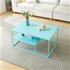 [en.casa] Tavolino Basso da Soggiorno 90 x 45 x 60 cm cm Tavolino Rettangolare in Accaio a 2 Piani di Appoggio Tavolino da caffè - Menta Blu