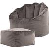 icon Sirena Pouf Poltrona con Poggiapiedi, Grigio Scuro, Sedia Velluto, Grande Pouf Sacco con Riempimento Incluso, Poltrona Conchiglia, Camera da Letto, Soggiorno, Mobili Soggiorno