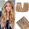 HotLulana Extension Capelli Veri Clip, 7pcs 35cm Invisible 14 Pollice 80g P6/18K#