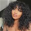 CLASSINE Bob Wig Parrucca Capelli Umani Kinky Curly Bob Wigs with fringe Riccia Parrucca Bob Corto Con Frangia Curly None Lace Front Human Hair Wigs Capelli Veri umani Brasiliani Parrucca Donna 12Inch