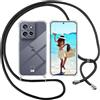 ISOI Cover con Cordino per Motorola Edge 50 Neo, Custodia Trasparente con Collana Tracolla Laccio Collo Ultra Sottile Morbido TPU Silicone Antiurto AntiGraffio Antiscivolo Case, Nero