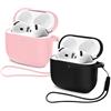 Mocarheri 2PCS Mocarheri Custodia Case Compatibile con AirPods 4 2024, Case Cover Protettiva in Morbido Silicone per AirPods 4ª Generazione, LED Anteriore Visibile, (Rosa+Nero)