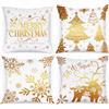 Lanpn 4 Pezzi Federe Cuscini Natalizi Copricuscini Natalizia 40x40cm, Federa Natale Decorativo Fiocchi di neve Invernale, Decorazioni Natalizio per Divani Letto in Camera da Letto (Bianco e Dorato)