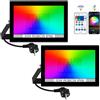 T-SUNUS Faro LED Esterno RGB, T-SUNUS 30W Proiettore LED RGB WIFI IP66 Impermeabile Faretto LED RGB Esterno Controllo APP Bluetooth per Giardino Cortile Halloween Party 2 Pezzi