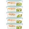 Winter Shore Contenitori Vetro con Coperchio e 2 Scomparti (5 Pezzi) - Bento Box di Qualità Alimentare, Senza BPA, a Prova di Perdite - Set Contenitori Vetro per Microonde, Freezer, Lavastoviglie