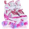 TOMSHOO Pattini a Rotelle Bambina, Pattini Regolabili 4 Ruote con Tutte Ruote LED, Rosa, XS (26-29 EU / 160-175 mm), Unisex Bambini