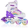 LOKJIJI Pattini in linea regolabili per bambini ragazze ragazzi principianti, Pattini a rotelle per bambino e adolescente per lo sport Viola Arcobaleno (grande)