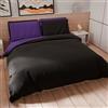 PETTI Artigiani Italiani - Set Copripiumino Matrimoniale 250x200 cm (2 Federe 50x80 cm Incluse), Parure Copripiumino Morbida Microfibra Tinta Unita Nero - Viola