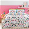 Fusion - Copripiumino Fenicottero Tropicale - Singolo (140 x 200cm) - Design Reversibile (Rainbow Stripes) - Uccelli Tropicali (Toucan) - Colori vivaci, Rosa