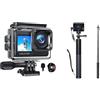 WOLFANG Action Cam GA120 4K30FPS & Set di Selfie Stick Ricaricabile