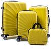 R.Leone Valigia da 1 Fino a Set 4 Trolley Rigido grande, medio, bagaglio a mano e beauty case 8 ruote in ABS 2092 (Giallo, S Bagaglio a mano)