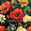ANLIKY-Pro Carta da parati autoadesiva, foglie verdi, fiori rossi e gialli, carta da contatto da staccare e incollare, pellicola decorativa rimovibile per mobili, 44 x 300 cm