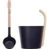 Generic Secchio nero per sauna, mestolo in alluminio per sauna, set di mestoli da 7 l, accessori per acqua a vapore e sauna, secchio per sauna e mestolo con manico lungo in cedro, per casa, centro spa, bagno,