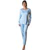 Leo Corsetteria Pigiama Donna 100% Caldo Cotone Invernale Aperto con Tasca a Pois Marca Arcte Taglia S Colore Azzurro