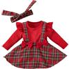 MUMZUGI Vestiti di Natale Neonata Bambino Ragazze Vestiti a Maniche Lunghe Baby Christmas Vestito Set Invernali, Griglia Rosso 6-9M