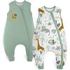 Yoofoss 2 Pezzi Sacco Nanna per Bambini con Gambe Cotone 1.5 TOG Sacchi Nanna per Neonati con Piedini per Girelli Coperta Indossabile con Cerniera 2 Vie 4-6 Anni