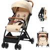 LIFEZEAL Passeggino Ultraleggero per Bambini 0-36 Mesi, Passeggino Compatto a Ombrello, per Viaggio, Aereo, Pieghevole, Regolabile, con Cintura di Sicurezza, Ruote, Freno, Parasole, Cesto, Beige