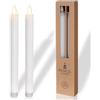 comforder Candele LED con Fiamma Tremolante in Vera Cera (Set da 2), Candele a Pile con Timer, Candele a Batteria (Bianco)